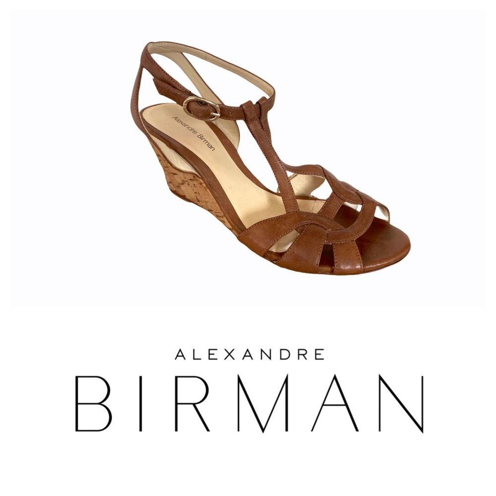 Alexandre Birman Cork Wedge Leather Sandals Brown